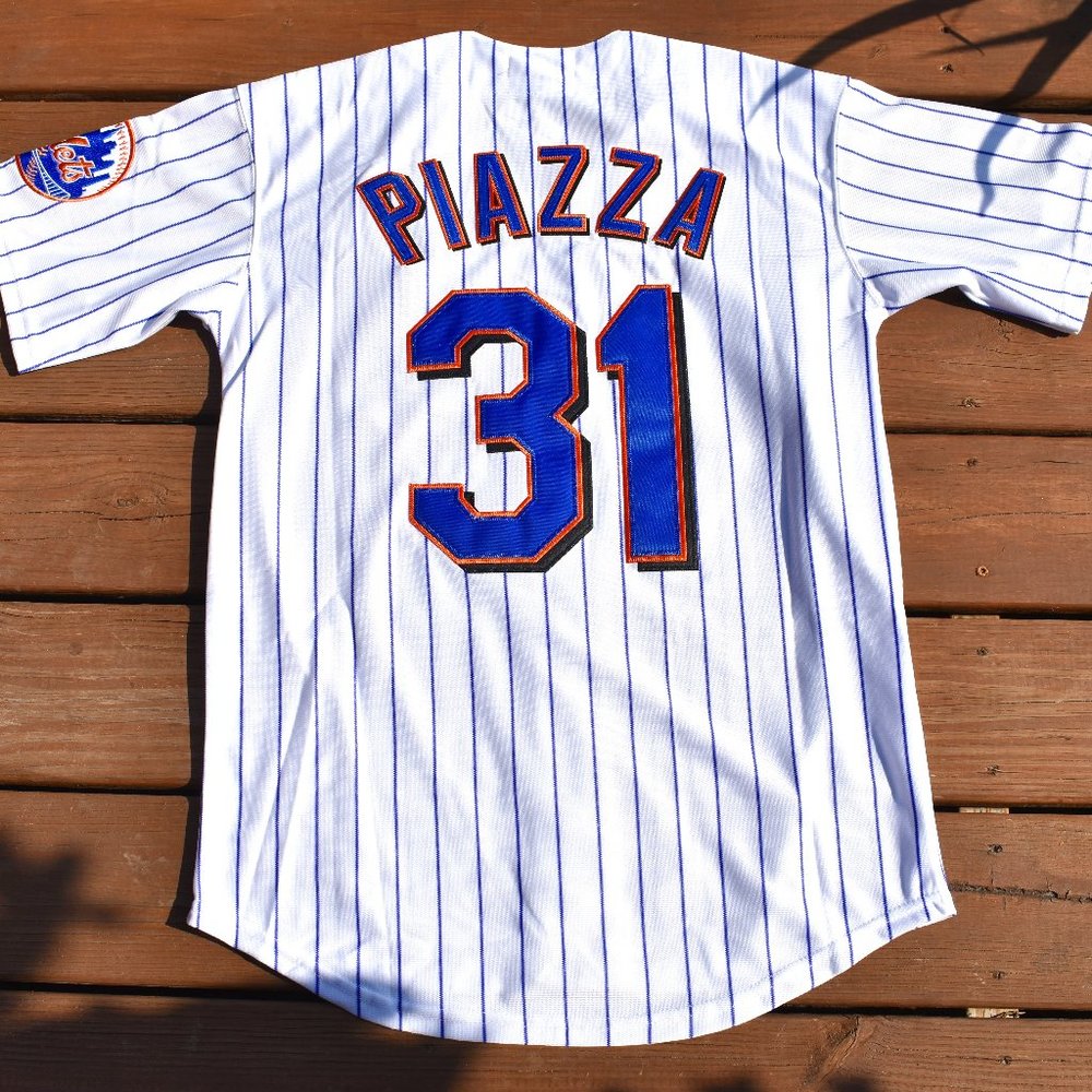 Like New!! New York Mets Mike Piazza White Pinstripe Baseball Jersey Adult Men's